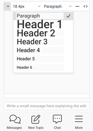 Image showing list of header styles on a mobile device